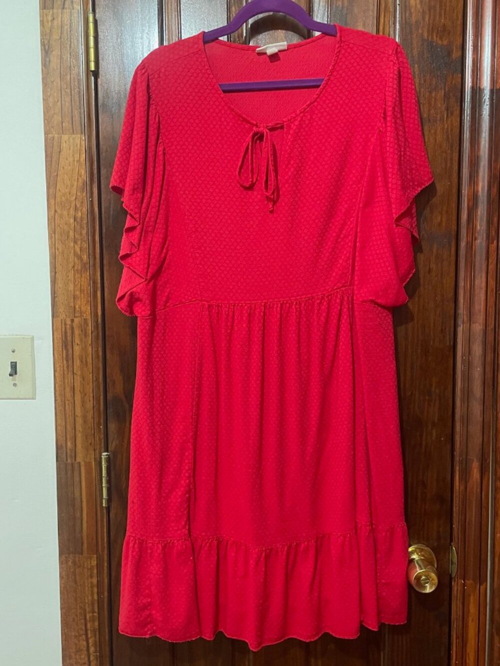 Red Tiered Flutter Sleeve Babydoll Mini Dress